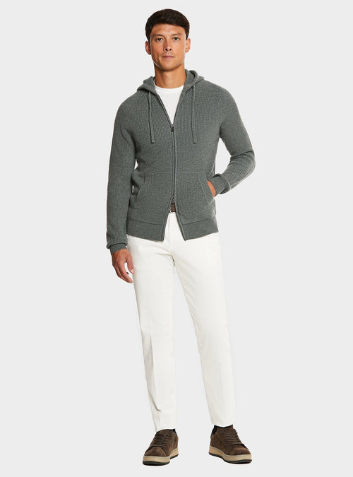 Cardigan full zip a coste in lana e cashmere