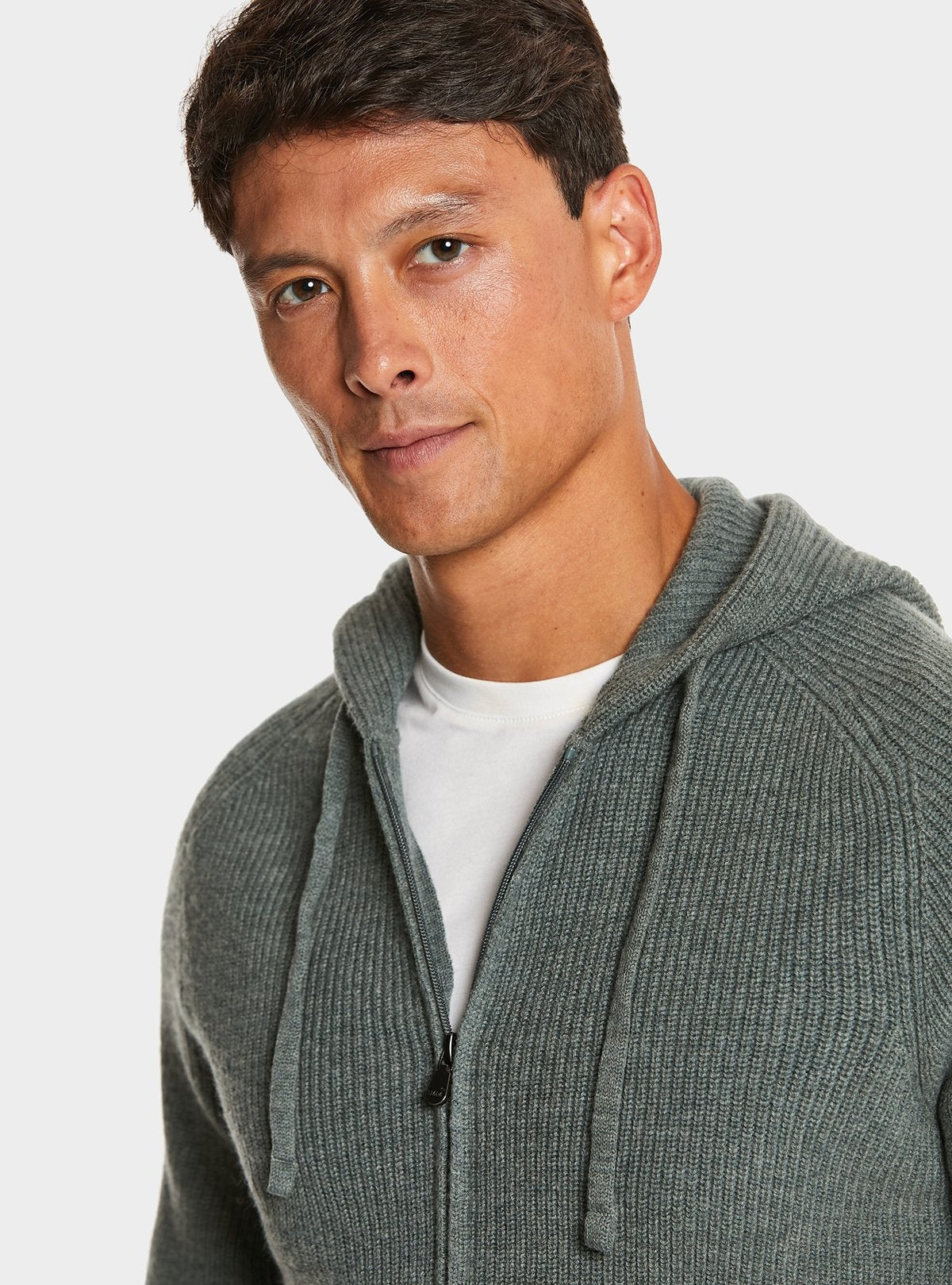 Cardigan full zip a coste in lana e cashmere