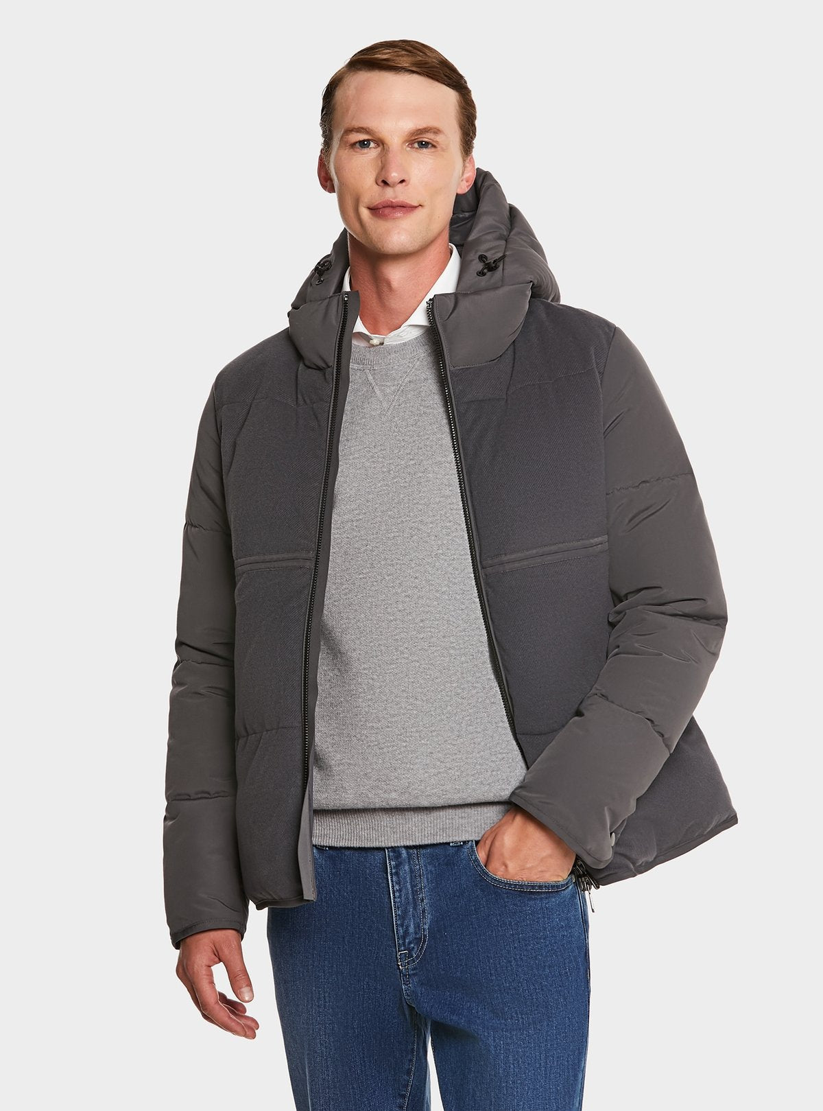 Giubbotto con cappuccio in misto lana