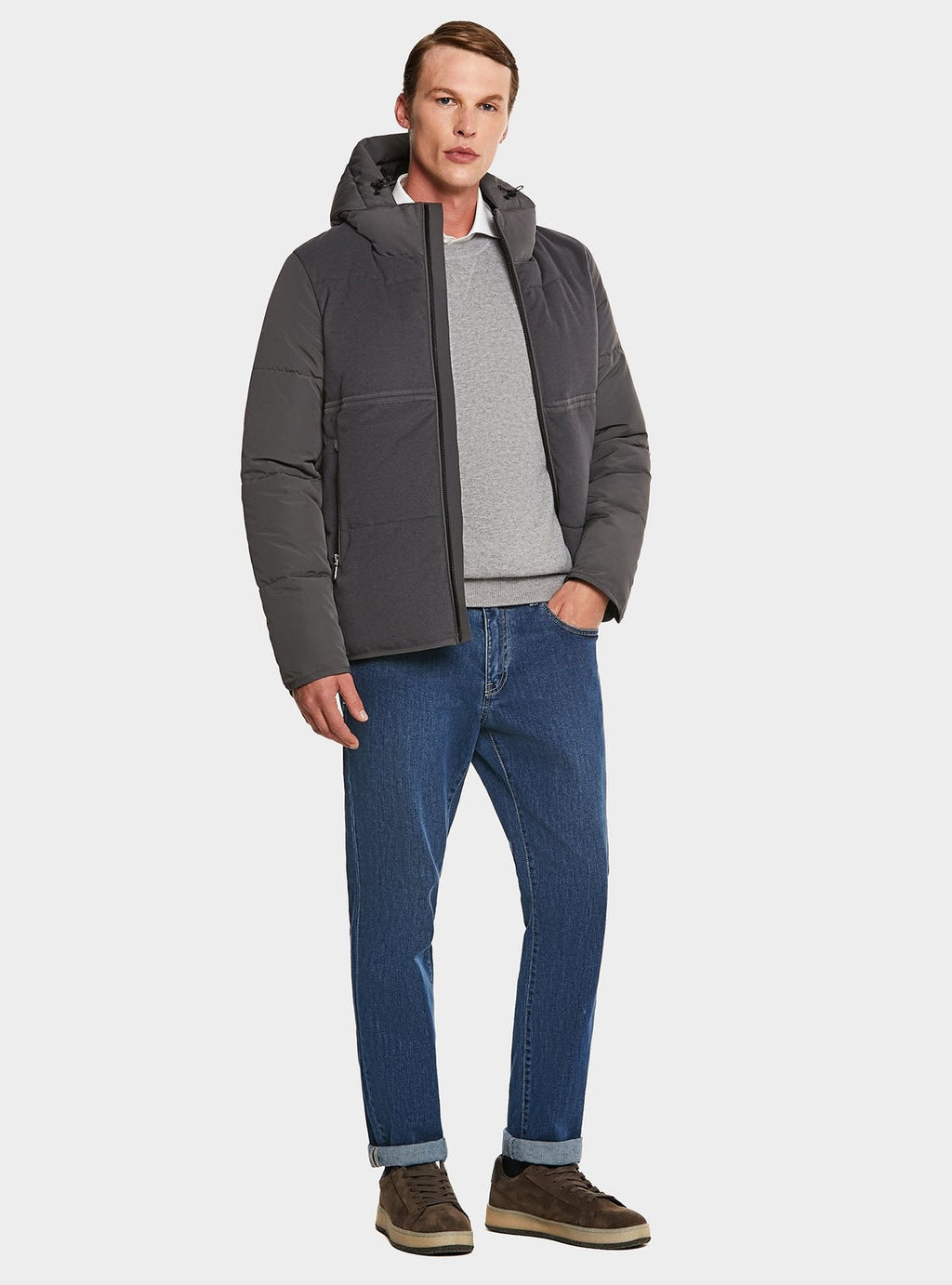 Giubbotto con cappuccio in misto lana